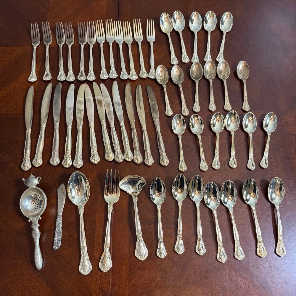 vtg Godinger Silver Plated Flatware ‎ Tea Strainer 53 Pieces floral ornate